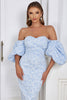 Load image into Gallery viewer, Light Blue Off the Shoulder Puff Sleeves Cocktail Dress With Slit