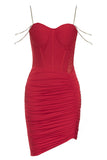 Red Spaghetti Straps Beading Semi Formal Dress