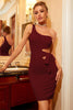 Load image into Gallery viewer, Pink One Shoulder Cut Out Bodycon Semi Formal Dress