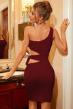 Pink One Shoulder Cut Out Bodycon Semi Formal Dress