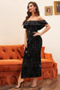 Load image into Gallery viewer, Black Off the Shoulder Sequins Formal Dress with Slit