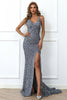Load image into Gallery viewer, Mermaid Burgundy Sequins Formal Dress with Slit