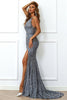 Load image into Gallery viewer, Mermaid Burgundy Sequins Formal Dress with Slit