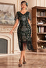 Load image into Gallery viewer, Black Champange V Neck Fringe 1920s Gatsby Dress With Sequins