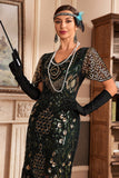 Dark Green V Neck Fringe 1920s Gatsby Dress With Sequins