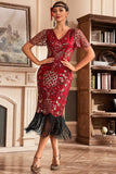 Dark Green V Neck Fringe 1920s Gatsby Dress With Sequins