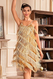 Grey Spaghetti Straps Fringed Roaring 20s Great Gatsby Dress