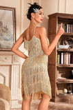 Grey Spaghetti Straps Fringed Roaring 20s Great Gatsby Dress