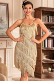 Golden Spaghetti Straps Fringed Roaring 20s Great Gatsby Dress