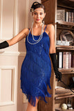 Royal Blue Spaghetti Straps Fringed Roaring 20s Great Gatsby Dress