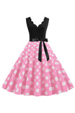 Pink Polka Dots Sleeveless Vintage 1950s Dress