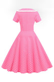 Pink Polka Dots V-Neck Short Sleeves 1950s Dress