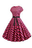 Load image into Gallery viewer, Pink Black Polka Dots Cap Sleeves 1950s Dress