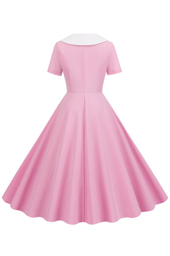 A Line Pink Short Sleeveless 1950s Dress