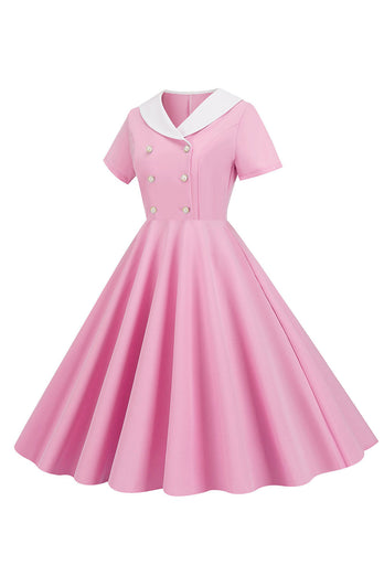 A Line Pink Short Sleeveless 1950s Dress