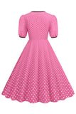 Pink Short Sleeves Polka Dots 1950s Dress