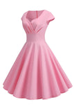 Pink Cap Sleeves A Line 1950s Dress