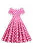 Load image into Gallery viewer, Pink Polka Dots Boat Neck 1950s Dress With Bowknot