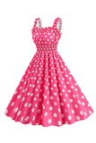 Pink Polka Dots A Line Smocked 1950s Dress