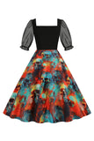 Black A Line Halloween Printed Vintage Dress