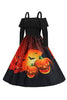 Load image into Gallery viewer, Halloween Pumpkin Printed Black Cold Shoulder VIntage Dress