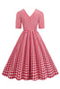 Load image into Gallery viewer, Black Plaid V-Neck Short Sleeves 1950s Dress