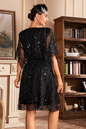 Batwing Sleeves Champagne Sequins 1920s Dress
