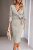 Load image into Gallery viewer, Bodycon Apricot V Neck 3/4 Sleeves Work Dress