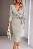 Bodycon Apricot V Neck 3/4 Sleeves Work Dress