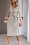 Bodycon Apricot V Neck 3/4 Sleeves Work Dress