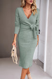 Bodycon Apricot V Neck 3/4 Sleeves Work Dress