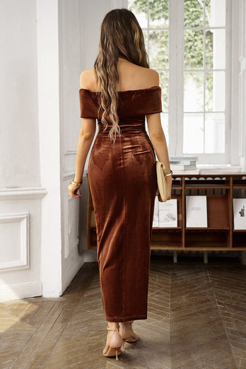 Brown Off the Shoulder Bodycon Work Dress