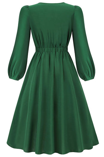 Dark Green Long Sleevs A Line Long Work Dress