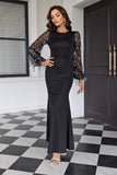 Dark Green Sequins Sheath Long Sleeves Formal Dress