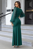 Dark Green Sequins Sheath Long Sleeves Formal Dress