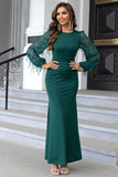 Dark Green Sequins Sheath Long Sleeves Formal Dress