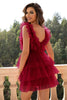 Load image into Gallery viewer, Red Deep V Neck Open Back Short Formal Dress With Ruffles