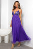 Load image into Gallery viewer, Fuchsia Deep V Neck A Line Sparkly Long Formal Dress With Slit