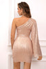 Load image into Gallery viewer, Champagne One Shoulder Bodycon Sparkly Semi Formal Dress