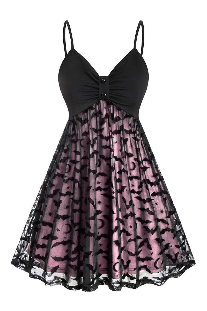 Load image into Gallery viewer, Halloween Spaghetti Straps Bat Black Plus Size Vintage Dress