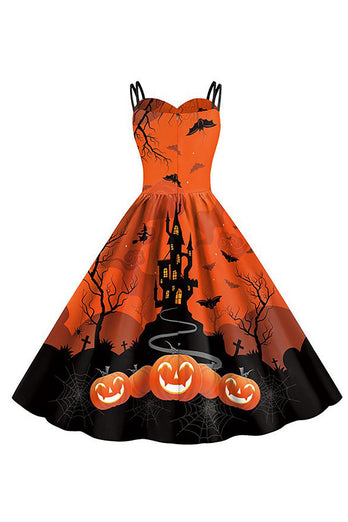 Bat Embroidery Halloween Black Vintage Dress