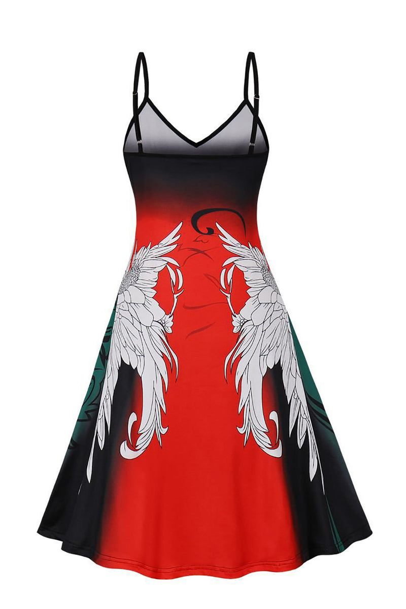 Load image into Gallery viewer, Halloween Spaghetti Straps Black Red Vintage Dress