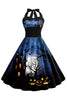 Load image into Gallery viewer, Halloween Printed Halter Blue Vintage Dress