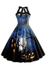 Load image into Gallery viewer, Halloween Printed Halter Blue Vintage Dress