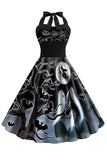 Halloween Printed Halter Blue Vintage Dress