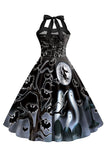 Halloween Printed Halter Blue Vintage Dress