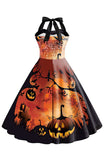 Halloween Printed Halter Blue Vintage Dress