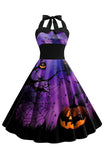 Halloween Printed Halter Blue Vintage Dress