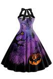 Halloween Printed Halter Blue Vintage Dress