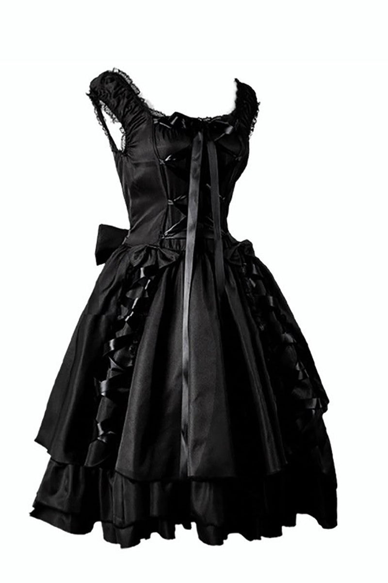 Load image into Gallery viewer, Halloween Black Vintage Dress with Lace